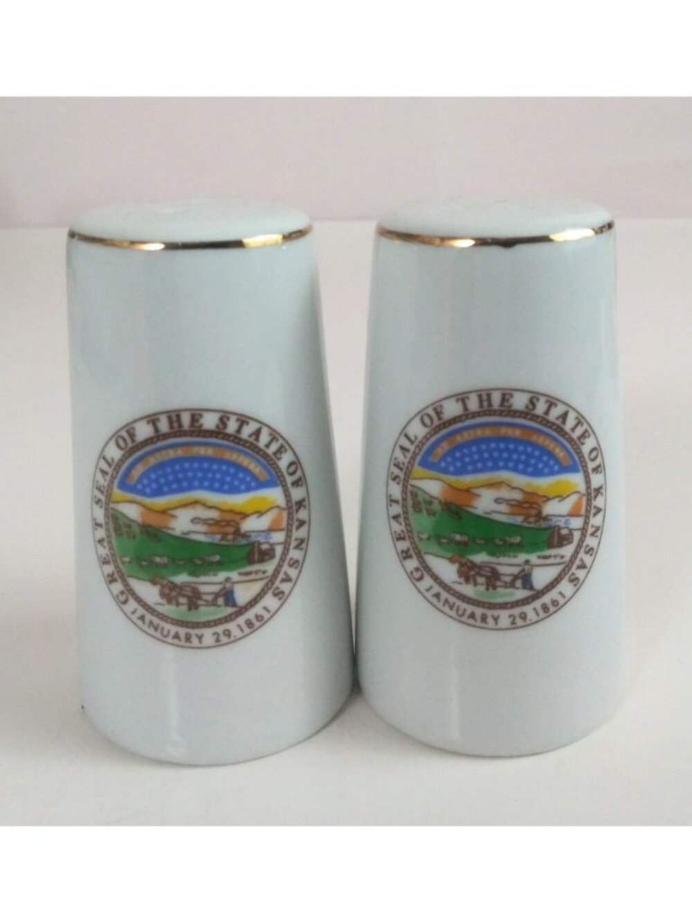 Vintage Great Seal Of The State Of Kansas Salt & Pepper Shakers